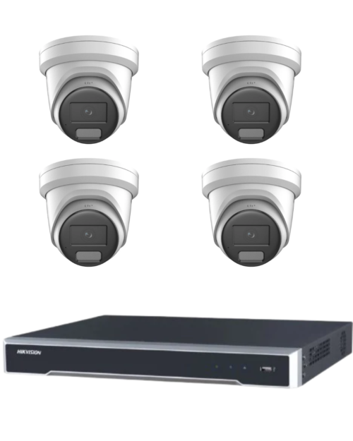 DK Hikvision Camera Kit, 4 x 6MP AcuSense Powered by Darkfighter Gen 2 Turret, 4Ch NVR HDD Optional