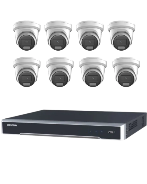 DK Hikvision Camera Kit, 8 x 8MP AcuSense Powered by Darkfighter Gen 2 Turret, 8Ch NVR HDD Optional