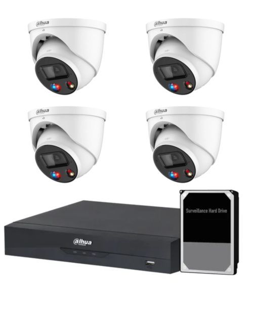 Dahua AI Active Deterrence Camera Kit, 4 x 8MP Full-colour, 4CH AI Smart 4.0 NVR Ultra 4K