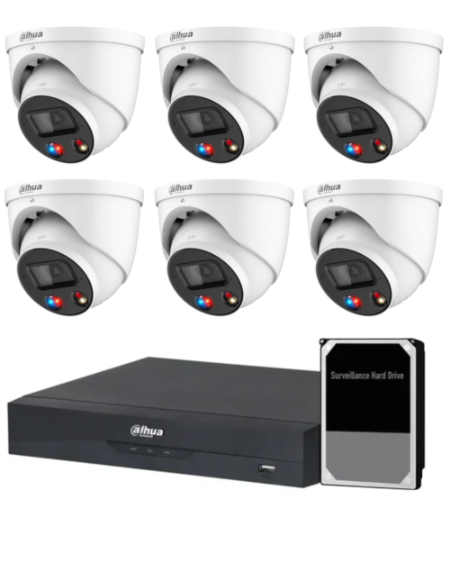 Dahua AI Active Deterrence Camera Kit, 6 x 8MP Full-colour, 4CH AI Smart 4.0 NVR Ultra 4K