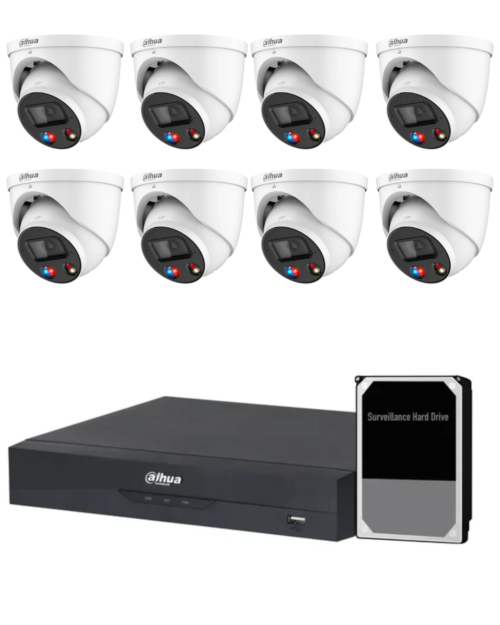 Dahua AI Active Deterrence Camera Kit, 8 x 8MP Full-colour, 4CH AI Smart 4.0 NVR Ultra 4K