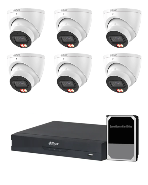 Dahua Accupick Camera Kit, 6 x 8MP AI WizSense with Warm Light, 4CH AI Smart NVR Ultra 4K