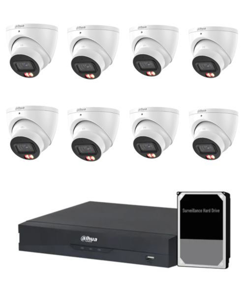 Dahua Accupick Camera Kit, 8 x 6MP AI WizSense with Warm Light, 4CH AI Smart NVR Ultra 4K