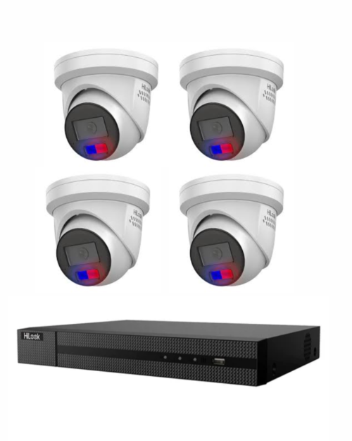 HiLook 6MP Kit 4 x IPC-T269-MU/SL All in One Full-Color Camera with Blue Red Strobe Audio