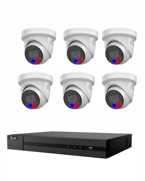 HiLook 6MP Kit 6 x IPC-T269-MU/SL All in One Full-Color Camera with Blue Red Strobe Audio