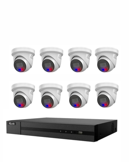 HiLook 6MP Kit 8x IPC-T269-MU/SL All in One Full-Color Camera with Blue Red Strobe Audio
